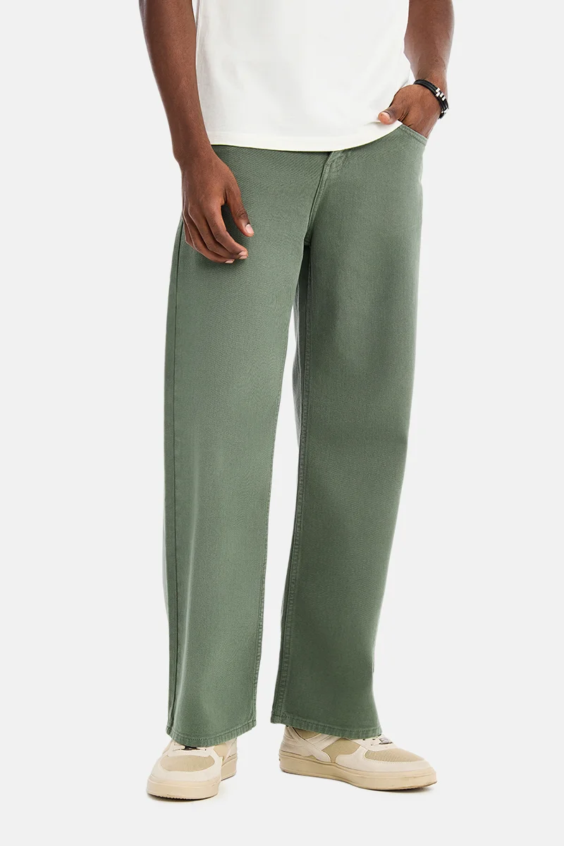 سنيتش Olive Solid Loose Fit Casual Jeans
