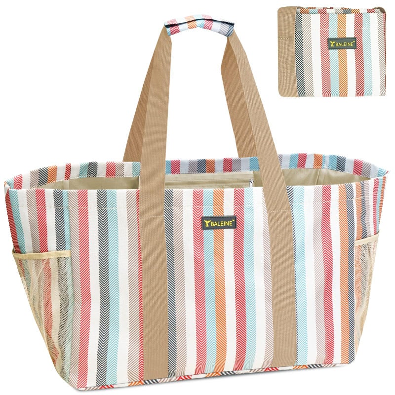 BALEINE Soft 9 Gallon Extra Large Utility Tote, Foldable Reusable Storage Bag (Color Stripe) - Image 1