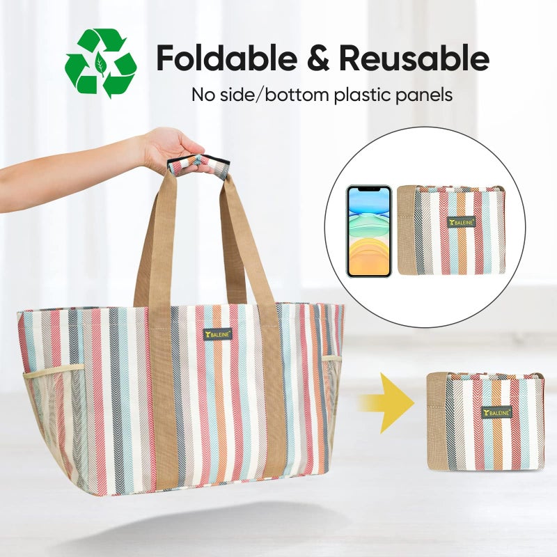 BALEINE Soft 9 Gallon Extra Large Utility Tote, Foldable Reusable Storage Bag (Color Stripe) - Image 3