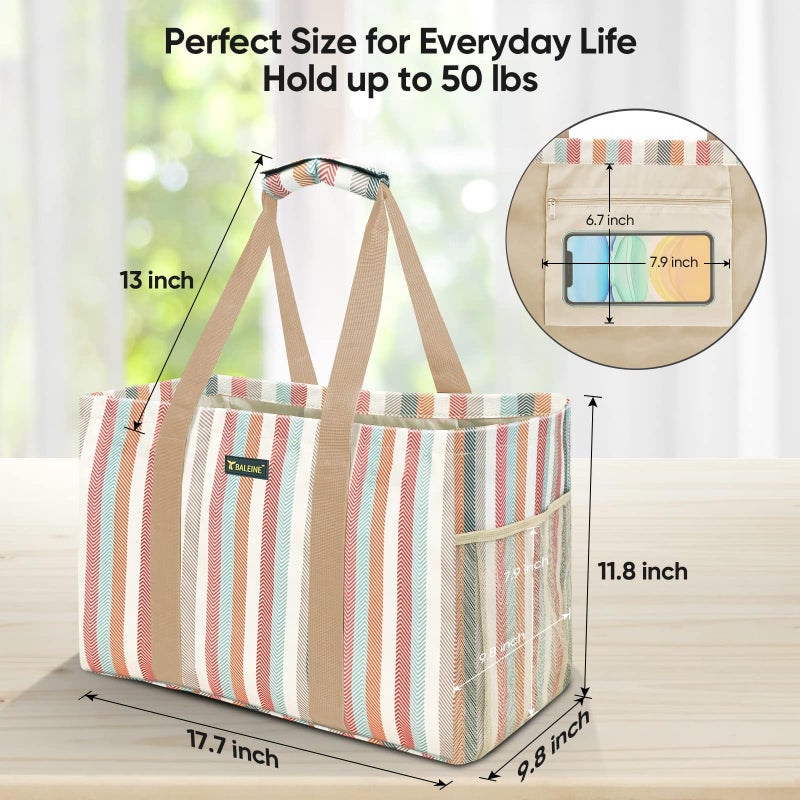 BALEINE Soft 9 Gallon Extra Large Utility Tote, Foldable Reusable Storage Bag (Color Stripe) - Image 4