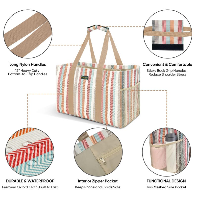 BALEINE Soft 9 Gallon Extra Large Utility Tote, Foldable Reusable Storage Bag (Color Stripe) - Image 5