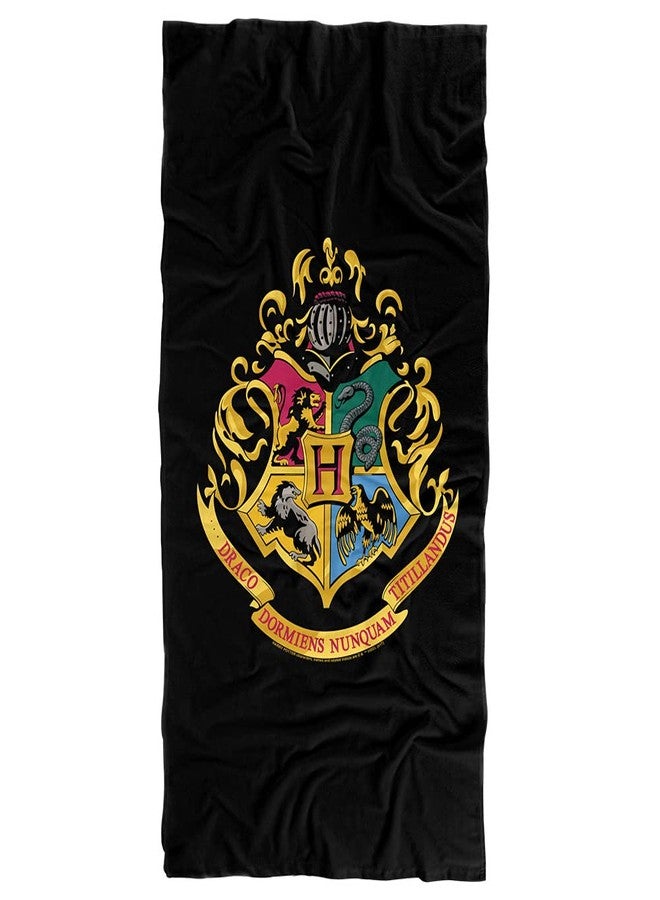 LOGOVISION Harry Potter Hogwarts Crest Black Officially Licensed Beach Towel 30" X 60" - Image 1