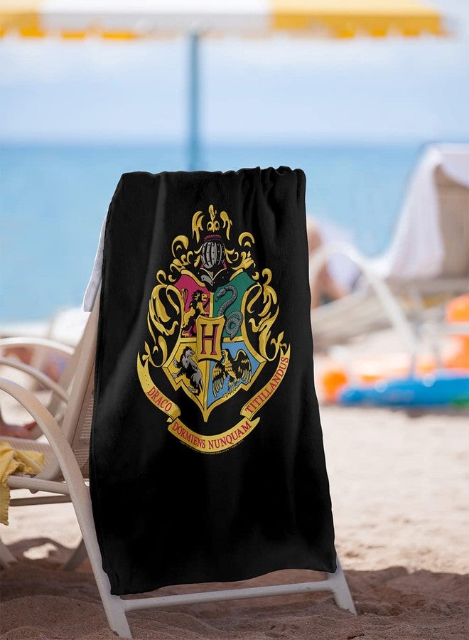 LOGOVISION Harry Potter Hogwarts Crest Black Officially Licensed Beach Towel 30" X 60" - Image 2
