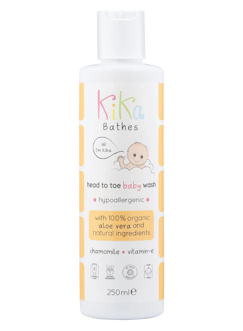 Kika Bathes Head to Toe Baby Wash with Organic Aloe Vera & Chamomile – 250 ml