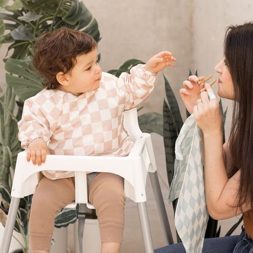 Tiny Twinkle Long Sleeve Bib for Babies & Toddlers | Waterproof Smock Bib for Eating | Machine Washable & Mess-Proof Feeding Essentials | Newborn Shower Gift (Checkers Brown, 6–24M) - Image 2