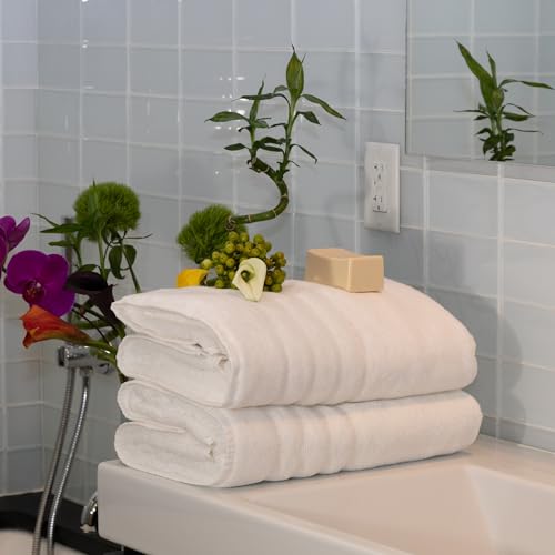 Mosobam Luxury Turkish Towels Set of 2 Bath Sheets 35X70 White Oversize 700 GSM Bamboo Viscose & Aegean Turkish Combed Cotton - Image 2