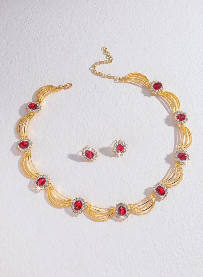 تايك تو طقم مجوهرات قلادة وسلاسل متعددة وأقراط مزينة قطعتين