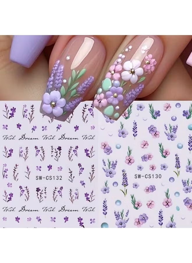 HTKCRX 2pcs Semi-Glossy 3D Butterfly & Lavender Nail Stickers | No-Glue, Easy-Apply Nail Art Decals - Image 1