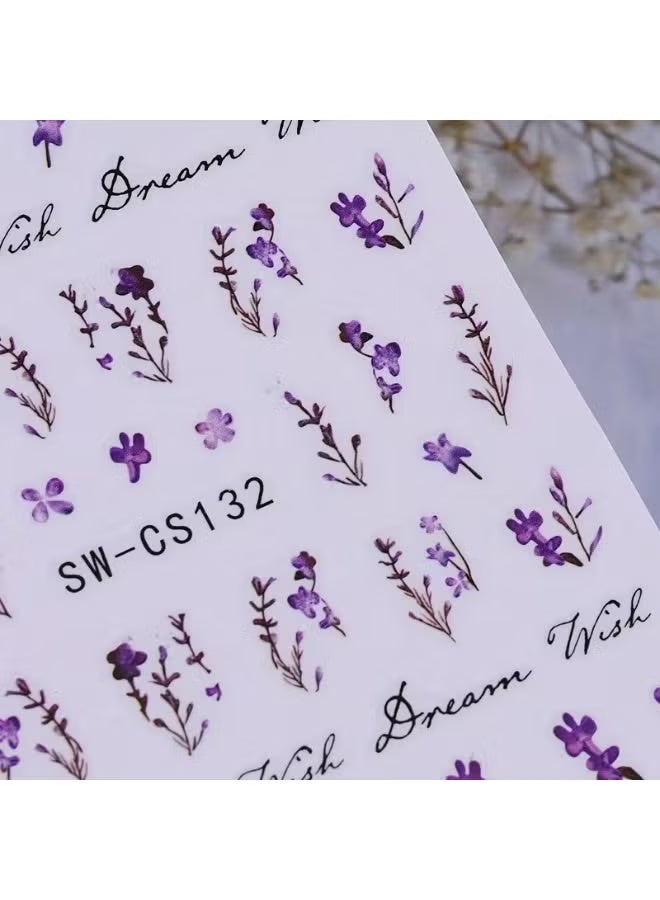 HTKCRX 2pcs Semi-Glossy 3D Butterfly & Lavender Nail Stickers | No-Glue, Easy-Apply Nail Art Decals - Image 5