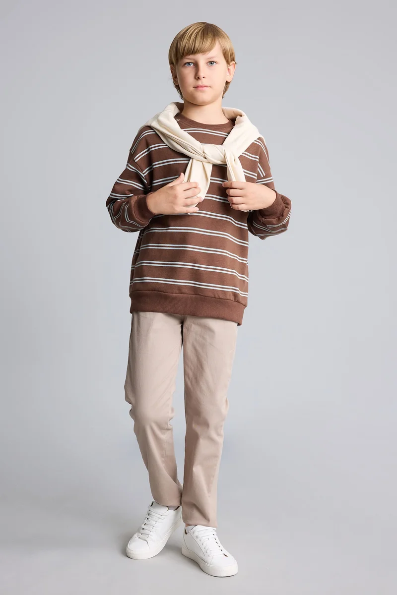 ديفاكتو Boy Oversize Fit Striped Crew Neck Sweatshirt