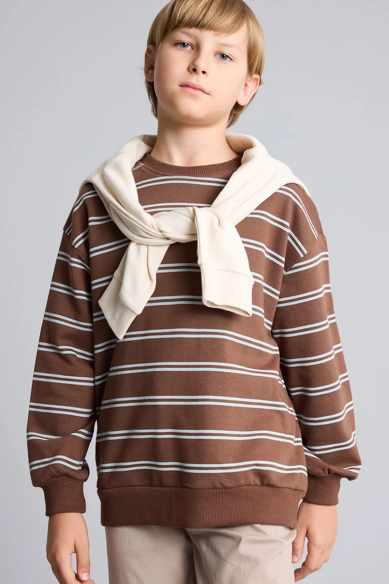 ديفاكتو Boy Oversize Fit Striped Crew Neck Sweatshirt