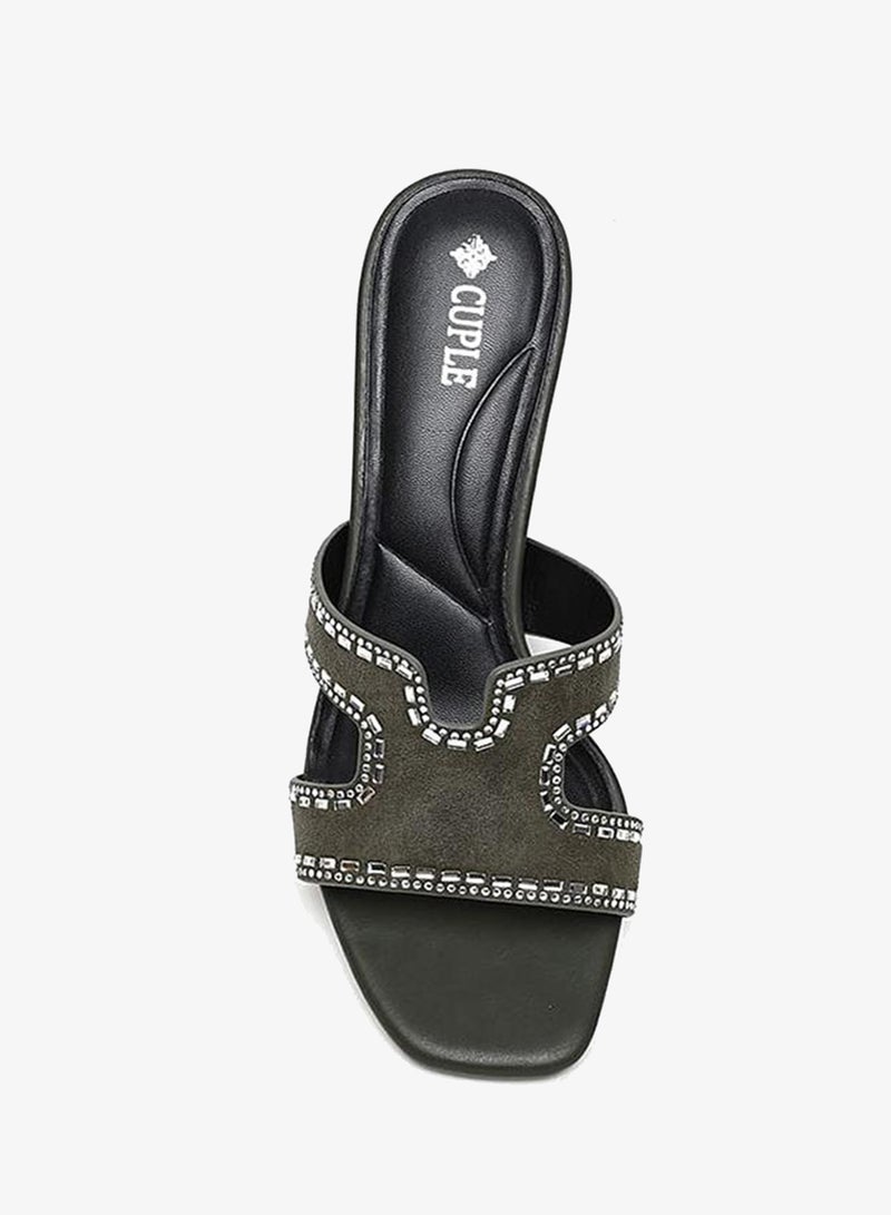 Cuple Olive Green Crystal Mule Heel - Image 3