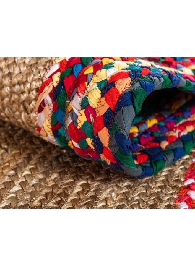 HANDPICKED FURNITURE Jute Wool And Cotton Multicoloured Round Carpet Ultra Soft Area Carpets For Bed Room Living Room And Dining Room Anti-Slip Floor Carpets Easy To Clean Made In Turkey 120X120Cm - Image 2