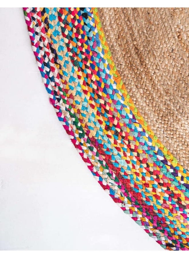 HANDPICKED FURNITURE Jute Wool And Cotton Multicoloured Round Carpet Ultra Soft Area Carpets For Bed Room Living Room And Dining Room Anti-Slip Floor Carpets Easy To Clean Made In Turkey 120X120Cm - Image 5