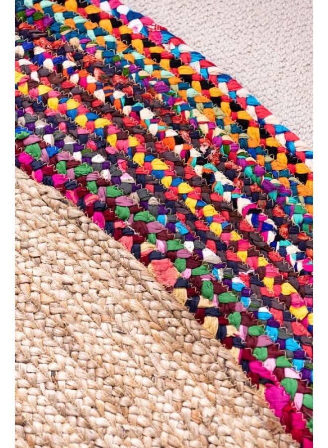 HANDPICKED FURNITURE Jute Wool And Cotton Multicoloured Round Carpet Ultra Soft Area Carpets For Bed Room Living Room And Dining Room Anti-Slip Floor Carpets Easy To Clean Made In Turkey 120X120Cm - Image 3