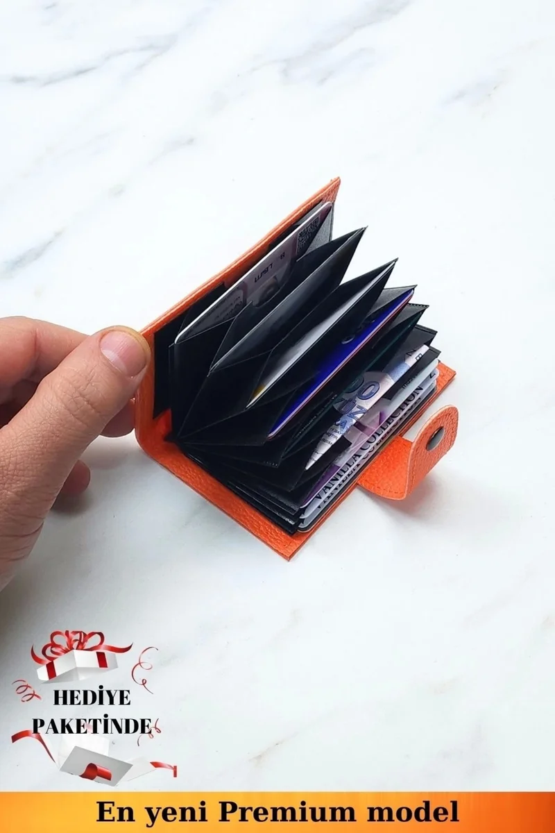 Vanilla Collection Unisex Vegan Leather Orange Wallet Accordion Ergonomic Organizer Card Holder