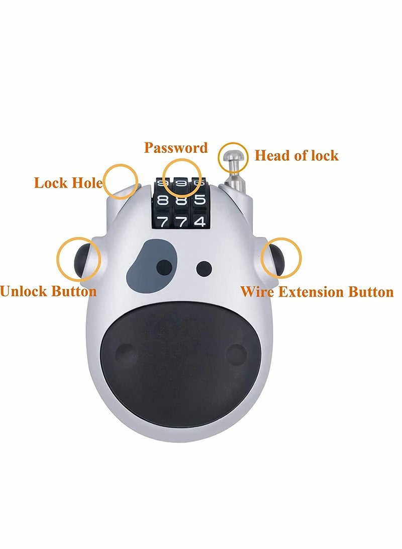 Heifer-Shaped Combination Lock with 3-Digit Code, 80CM Extendable Cable, Customized Safety Lock for Suitcases, Strollers, Luggage, and Laptops (Silver) - Image 2