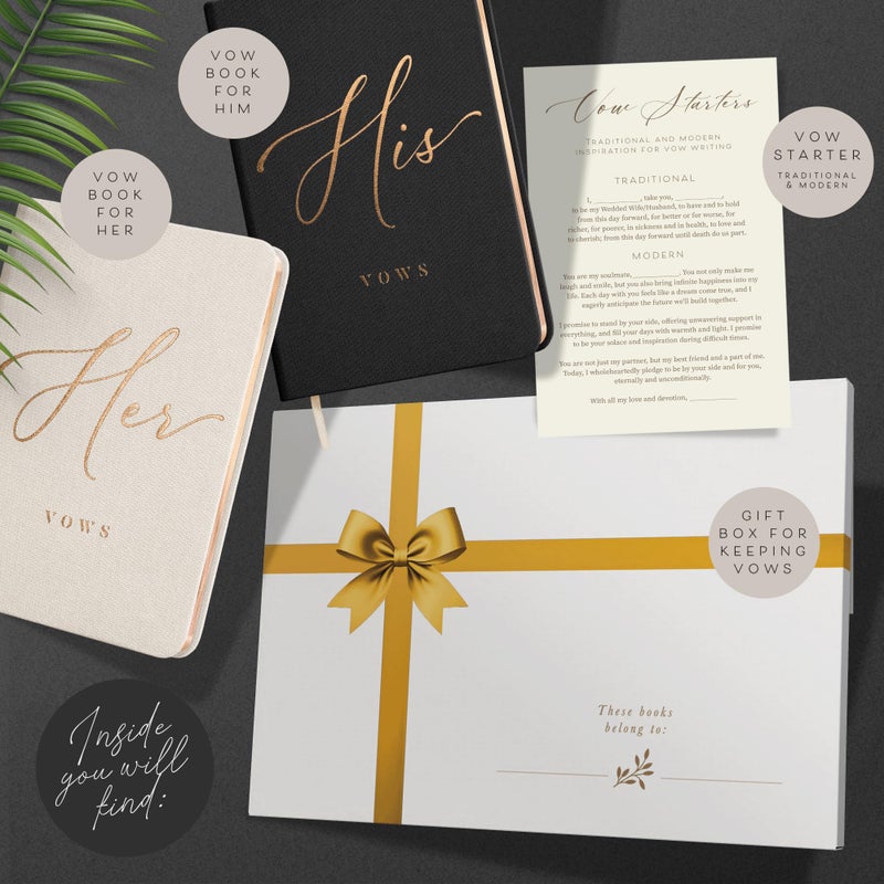 ARTESORI Vow Books His and Hers - Linen Wedding Vow Books Perfect as Bride & Groom Gifts, Wedding Registry Ideas - His & Hers Gifts Wedding Vow Book - Wedding Essentials & Accessories [Ivory & Black] - Image 2