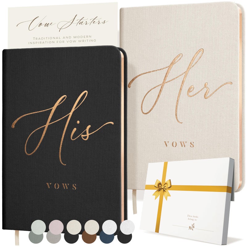 ARTESORI Vow Books His and Hers - Linen Wedding Vow Books Perfect as Bride & Groom Gifts, Wedding Registry Ideas - His & Hers Gifts Wedding Vow Book - Wedding Essentials & Accessories [Ivory & Black] - Image 1