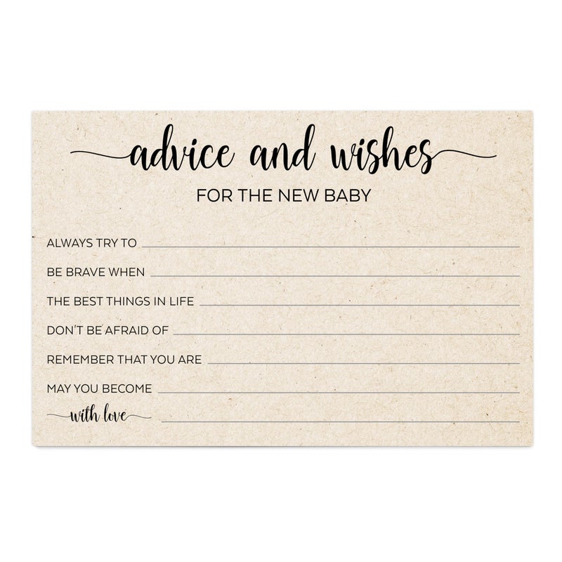 321Done Advice and Wishes for The New Baby, Made in USA - 4x6 Tan, Baby Shower Game Advice Cards Rustic Kraft Large for Mommy, Daddy Simple Elegant - 50 Cards - Image 4