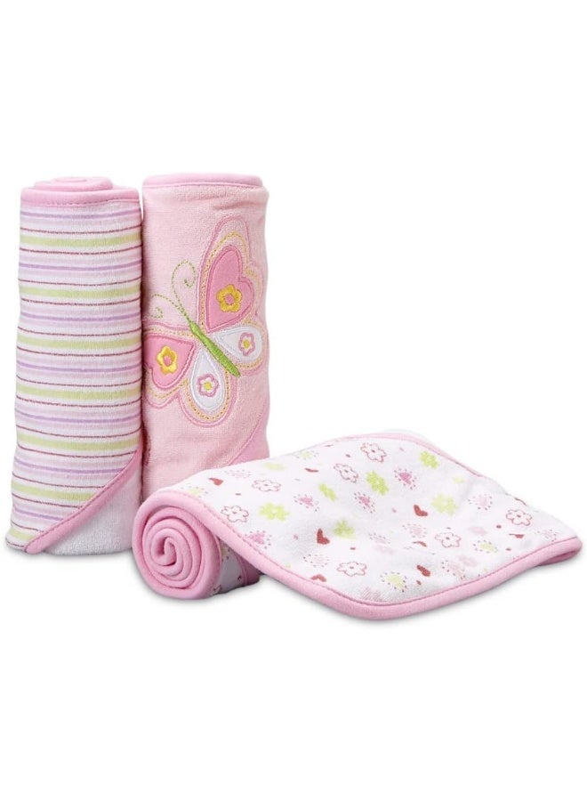 Spasilk Baby 3 Pack Soft Terry Hooded Towel Set for Newborn Boys and Girls, 26x30 Inch, Pink Butterfly - Image 1