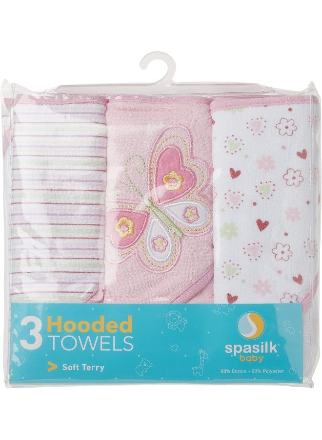 Spasilk Baby 3 Pack Soft Terry Hooded Towel Set for Newborn Boys and Girls, 26x30 Inch, Pink Butterfly - Image 3