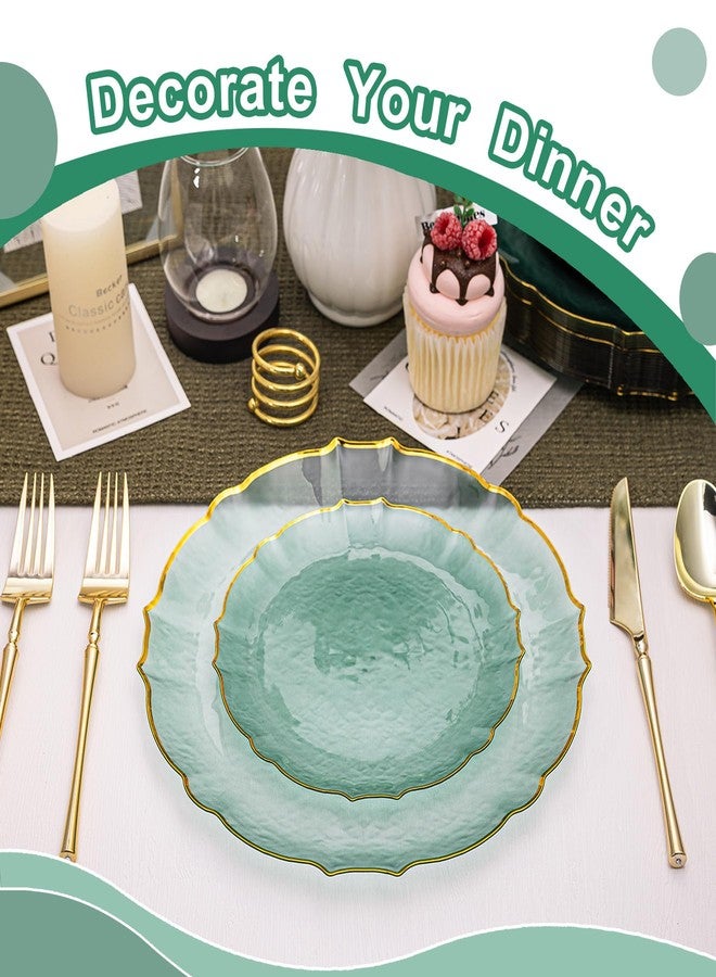 Lullaby 100pcs Translucent Green Plastic Plates with Gold Rim, Fancy Lace-Edged Disposable Plates include 50pcs Dinner Plate 10”, 50pcs Dessert Plate 7”, Perfect for Party, Wedding, Holiday - Image 5