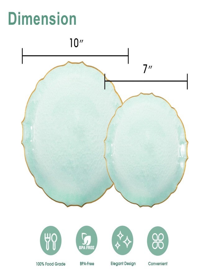 Lullaby 100pcs Translucent Green Plastic Plates with Gold Rim, Fancy Lace-Edged Disposable Plates include 50pcs Dinner Plate 10”, 50pcs Dessert Plate 7”, Perfect for Party, Wedding, Holiday - Image 2