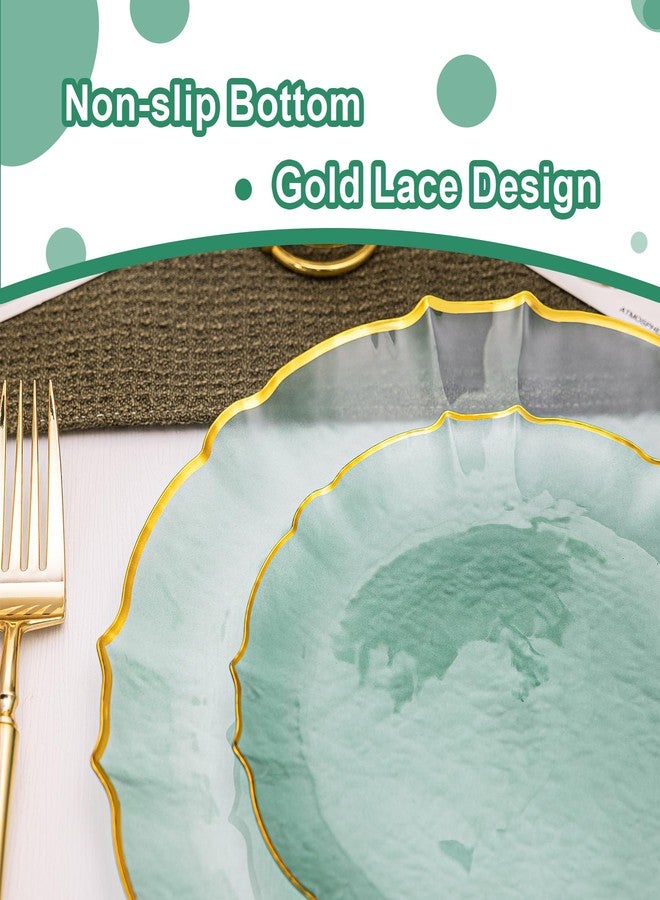 Lullaby 100pcs Translucent Green Plastic Plates with Gold Rim, Fancy Lace-Edged Disposable Plates include 50pcs Dinner Plate 10”, 50pcs Dessert Plate 7”, Perfect for Party, Wedding, Holiday - Image 4