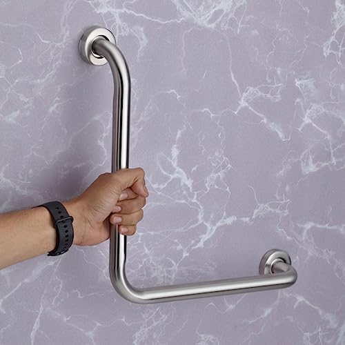 Plantex L-Shape Toilet Support for Elderly People/Wall-Mounted Safety Handle Made of Stainless Steel - Pack of 2 (Chrome) - Image 1