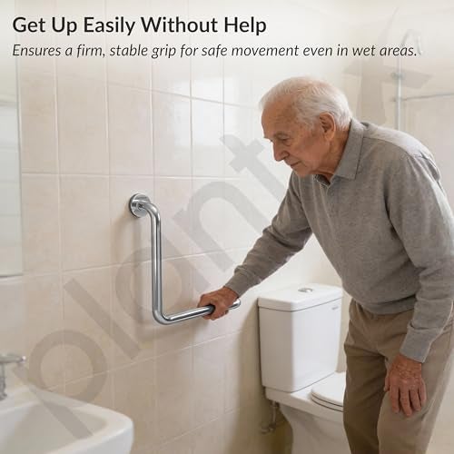 Plantex L-Shape Toilet Support for Elderly People/Wall-Mounted Safety Handle Made of Stainless Steel - Pack of 2 (Chrome) - Image 3