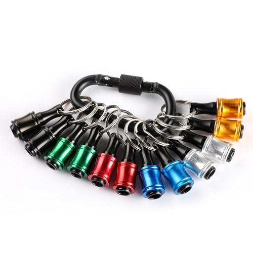 Katerk 12pc Portable Bit holder Key chain 14 inch Hex Shank Screwdriver Bit Clip for Impact Driver Drill Bit Extension Nut Driver WBlack Carabiner Quick Release Lightweight Drill Screw Adapter