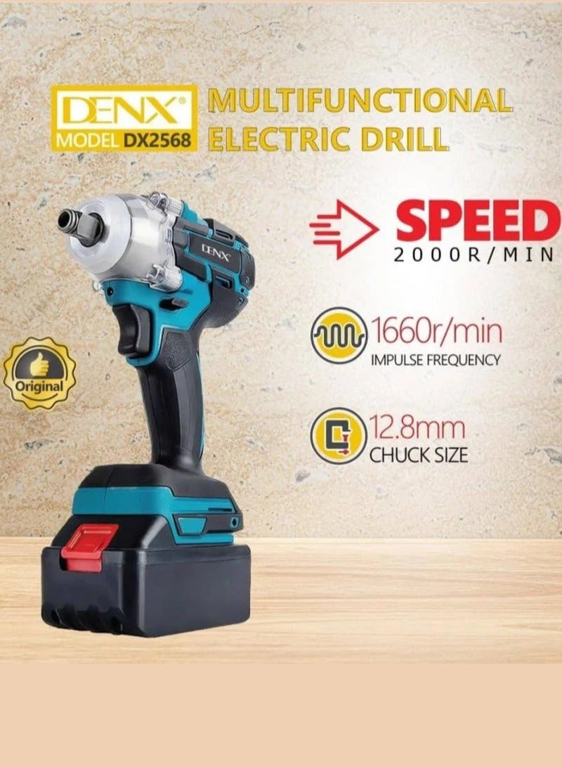 دينكس مفك براغي لإطارات السيارات ومثقاب لاسلكي مع حقيبة، سرعة ٢٠٠٠ دورة/دقيقة، بطاريتين ٢١ فولت، تردد نبضي ١٦٦٠ دورة/دقيقة، ١٢.٨ مم - Image 1