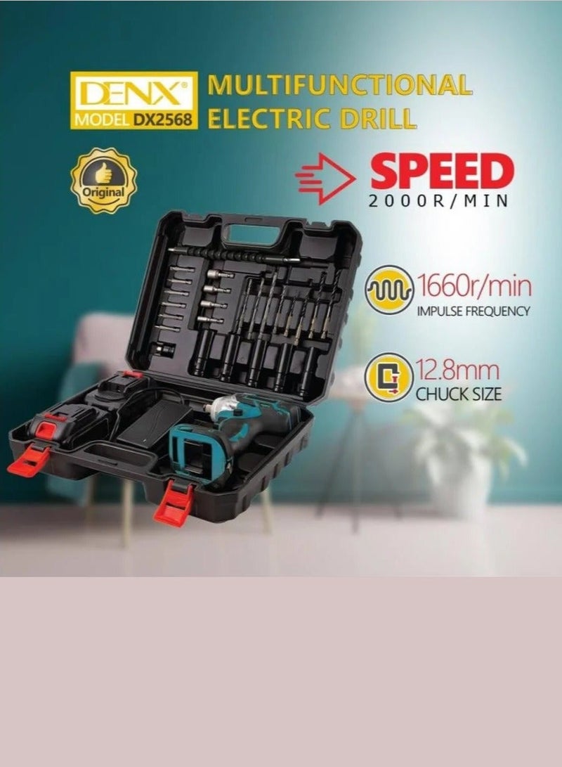 دينكس مفك براغي لإطارات السيارات ومثقاب لاسلكي مع حقيبة، سرعة ٢٠٠٠ دورة/دقيقة، بطاريتين ٢١ فولت، تردد نبضي ١٦٦٠ دورة/دقيقة، ١٢.٨ مم - Image 3