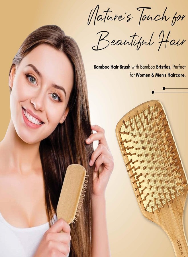 ROZIA Pro Hair Brush Wooden Detangling Brushes Natural Detangler Paddle Hairbrush for Women Men Kids Stimulate Scalp Help Growth Add Hair Shine (Wooden Bristles) - Image 2