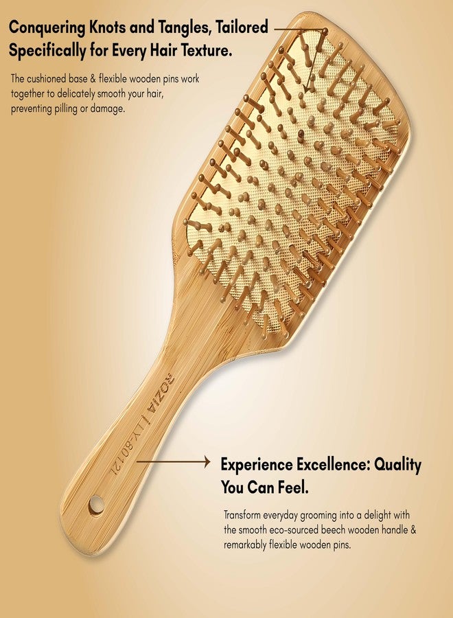 ROZIA Pro Hair Brush Wooden Detangling Brushes Natural Detangler Paddle Hairbrush for Women Men Kids Stimulate Scalp Help Growth Add Hair Shine (Wooden Bristles) - Image 5