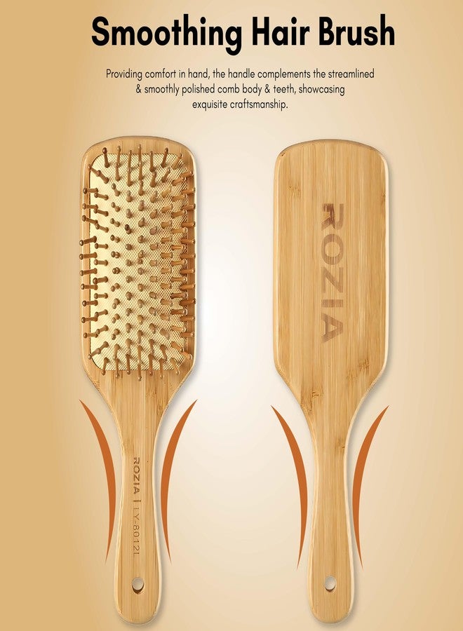 ROZIA Pro Hair Brush Wooden Detangling Brushes Natural Detangler Paddle Hairbrush for Women Men Kids Stimulate Scalp Help Growth Add Hair Shine (Wooden Bristles) - Image 4