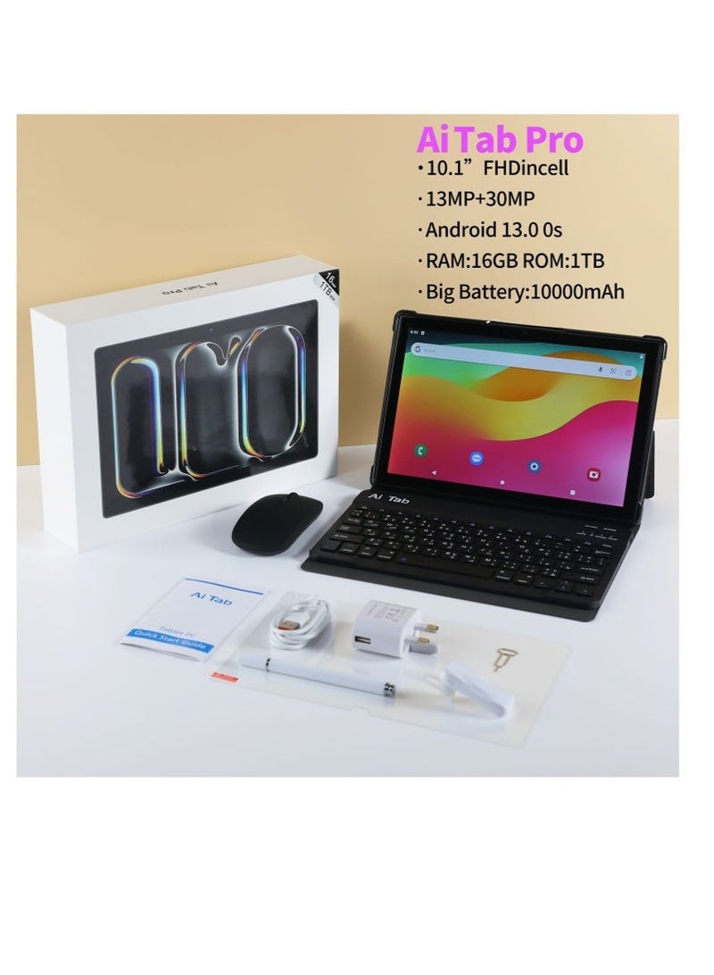AirTab 10.1-Inch Pro Android 13 Tablet with Arabic Keyboard | 16GB RAM + 1TB ROM | Full HD Display | Wi-Fi + LTE Dual SIM Support | Quad Core Processor | Tablet PC with Mouse, Keyboard, Stylus & Accessories | Ideal for Work, Study & Gaming – SILVER - Image 1