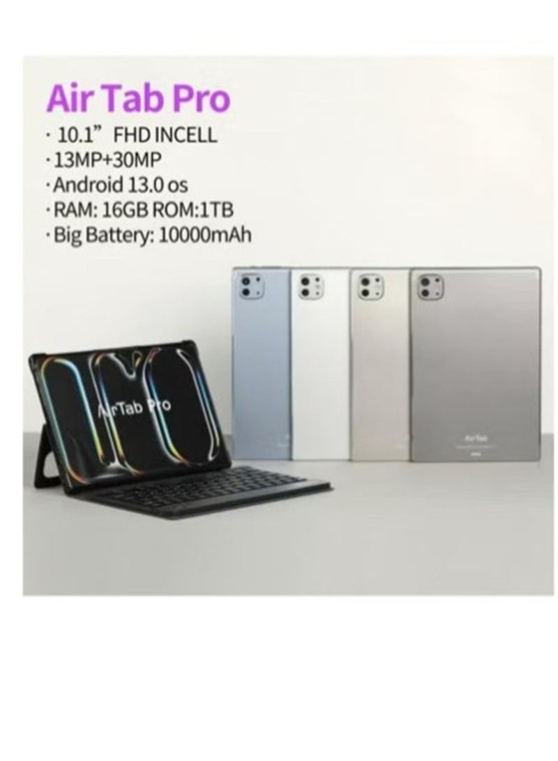 AirTab 10.1-Inch Pro Android 13 Tablet with Arabic Keyboard | 16GB RAM + 1TB ROM | Full HD Display | Wi-Fi + LTE Dual SIM Support | Quad Core Processor | Tablet PC with Mouse, Keyboard, Stylus & Accessories | Ideal for Work, Study & Gaming – SILVER - Image 2