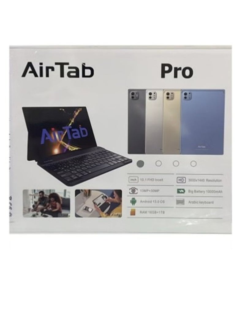 AirTab 10.1-Inch Pro Android 13 Tablet with Arabic Keyboard | 16GB RAM + 1TB ROM | Full HD Display | Wi-Fi + LTE Dual SIM Support | Quad Core Processor | Tablet PC with Mouse, Keyboard, Stylus & Accessories | Ideal for Work, Study & Gaming – SILVER - Image 3