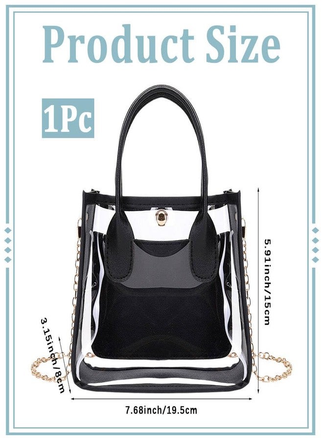 CALFOVERA Clear Tote Shoulder Bag for Women 2 in 1 Transparent PVC Crossbody Handbag Designer Black PU Leather Fashion Purse Bag with Top Handles and Chain Strap for Casual Travel Daily Use - Image 2