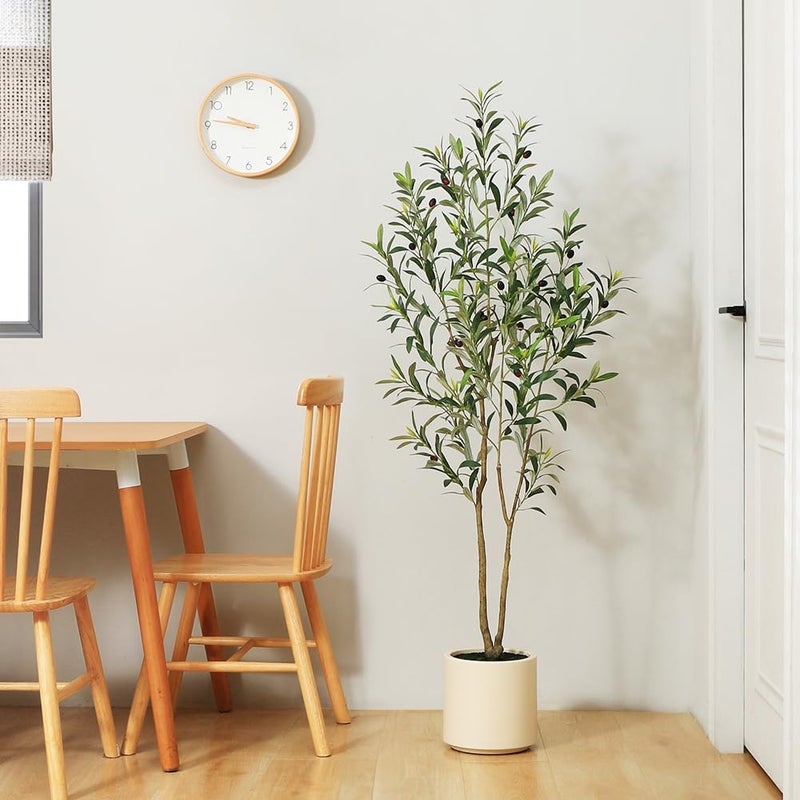 LOMANTO Artificial Olive Trees, 5 ft Tall Fake Olive Trees for Indoor, Faux Olive Silk Tree, Large Olive Plants with White Planter for Home Decor and Housewarming Gift, 1 Pack - Image 5