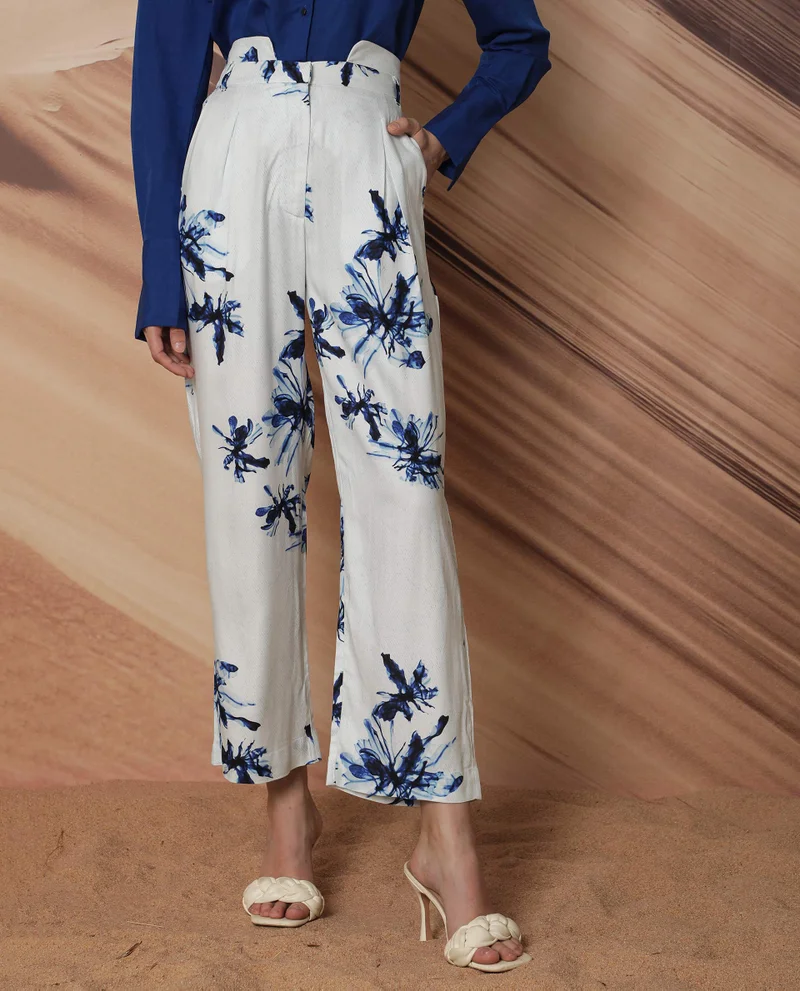 Rareism Women's Floral Elegance High-Waist Trousers