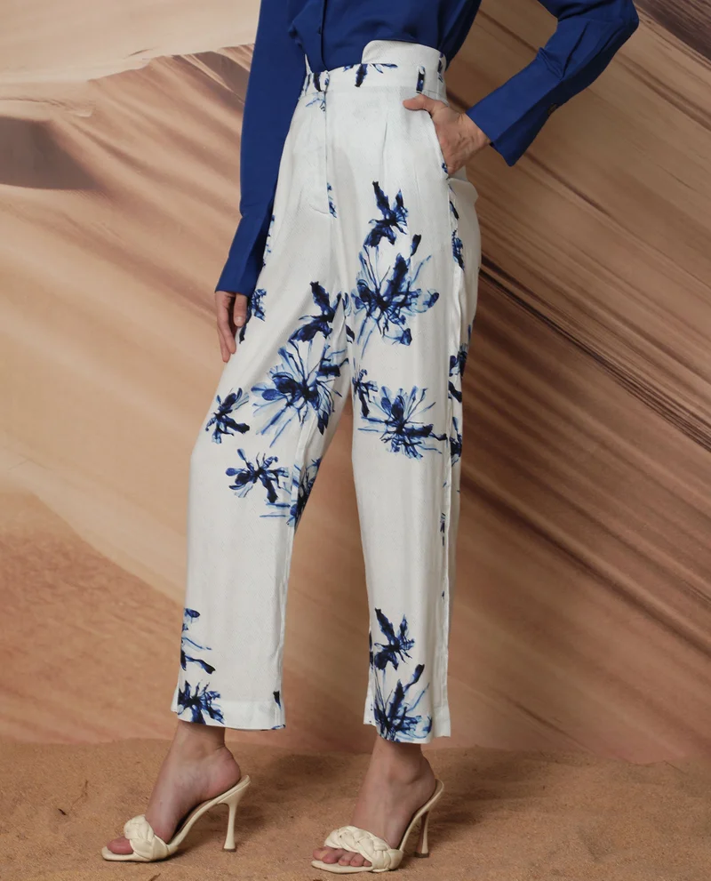 Rareism Women's Floral Elegance High-Waist Trousers
