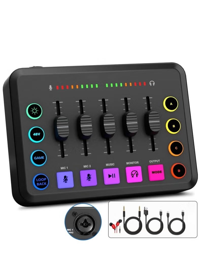 XiuWoo Gaming Audio Mixer, RGB Streaming Mixer with XLR Microphone Interface, Audio Fader, Monitoring, 48V Phantom Power for PC Phone Streaming Recording TikTok - Image 1