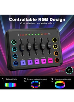 شو وو خلاط صوت للألعاب، خلاط تدفق RGB مع واجهة ميكروفون XLR، خافت الصوت، المراقبة، طاقة فانتوم 48 فولت لتسجيل بث هاتف الكمبيوتر TikTok  - Image 3