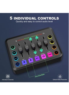 شو وو خلاط صوت للألعاب، خلاط تدفق RGB مع واجهة ميكروفون XLR، خافت الصوت، المراقبة، طاقة فانتوم 48 فولت لتسجيل بث هاتف الكمبيوتر TikTok  - Image 4