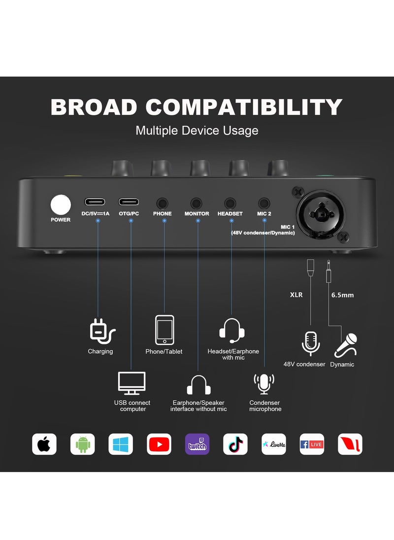 شو وو - خلاط صوت للألعاب، خلاط تدفق RGB مع واجهة ميكروفون XLR، خافت الصوت، المراقبة، طاقة فانتوم 48 فولت لتسجيل بث هاتف الكمبيوتر TikTok - Image 1