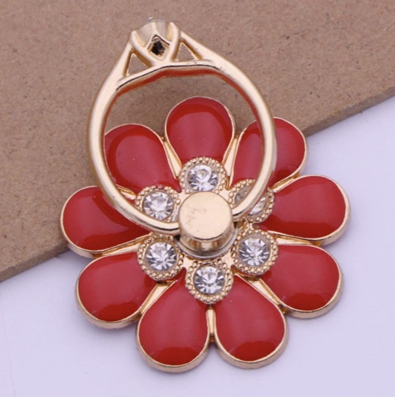 Phone Ring 360 Degree Rotating Ring Grip Anti Drop Finger Holder for iPhone iPad and All Mobile Phones (Nine Leaf Red)