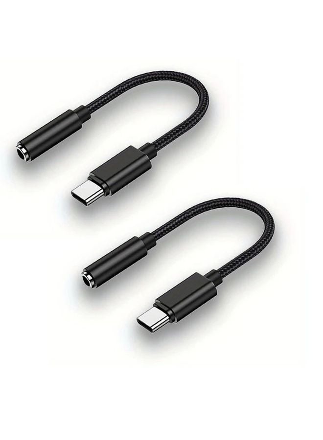 2Pack Black Braided USB C To 3 5mm Aux Audio Adapter For iPhone Samsung - Image 1